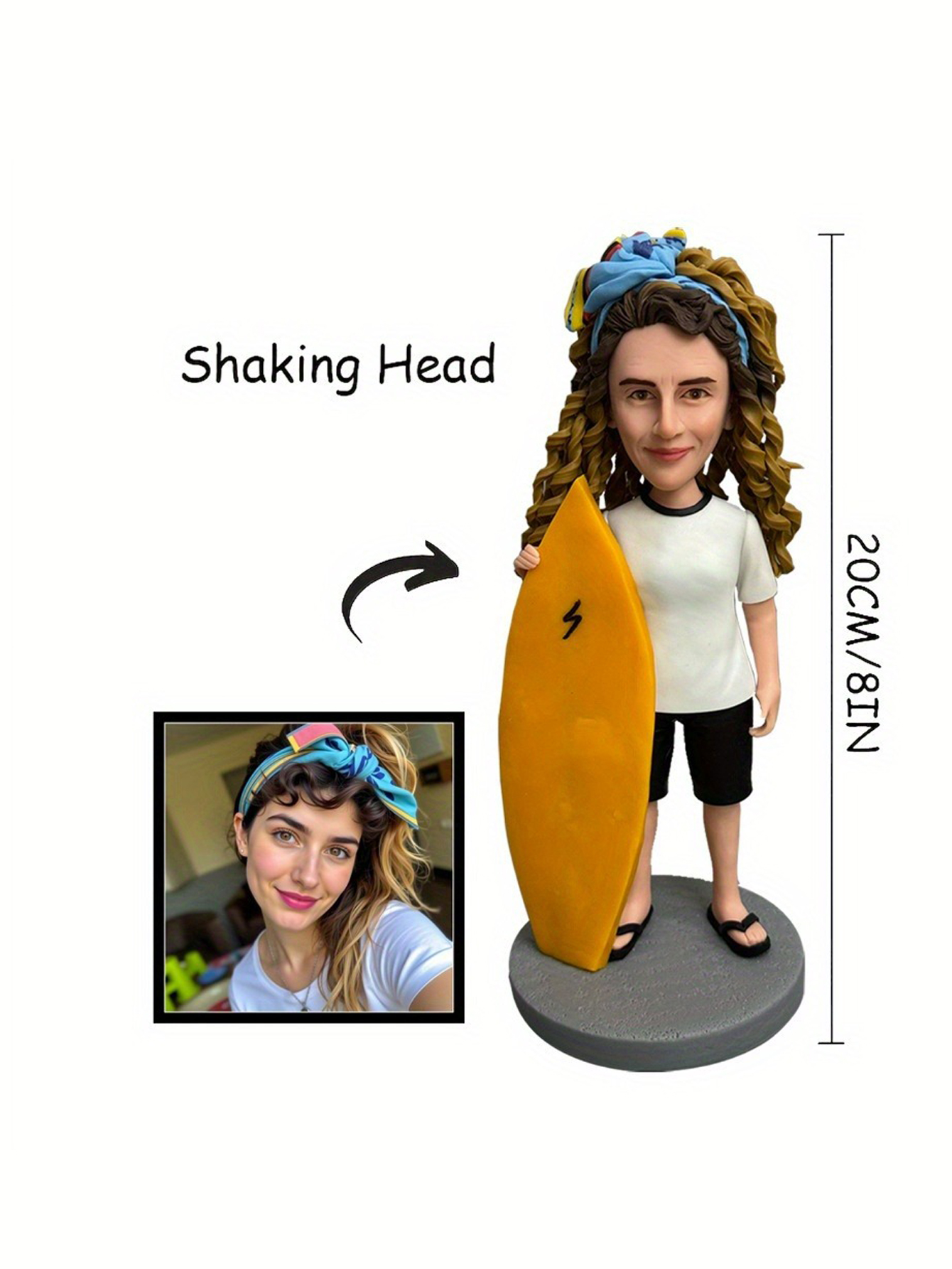 A custom bobblehead doll, personalized clay-style figurine